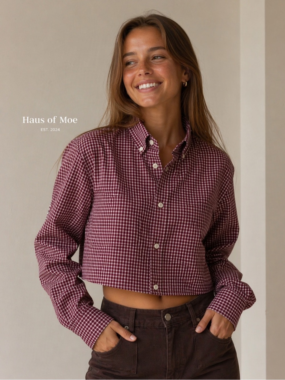 Merona Red Woman’s Ginham Button Down Shirt Small Classic Fit Cotton
